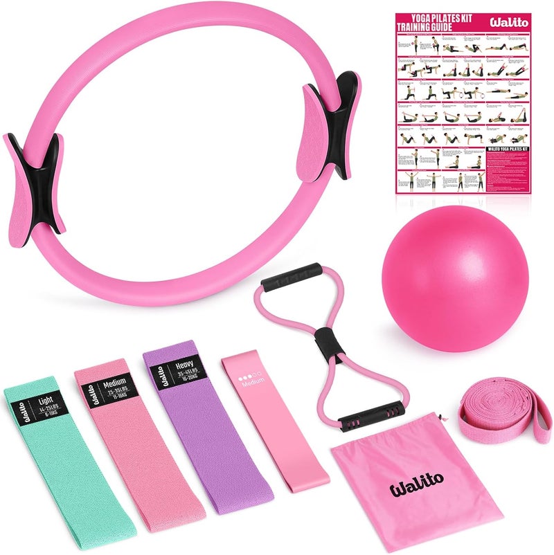 WALITO Home Pilates Kit for Women,Pilates Ring Set with Magic Circle,Resistance Bands,Figure 8 Workout Bands,Mini Ball, Compact Toning Fitness Essentials Starter Set Accessories Gift - Image 1